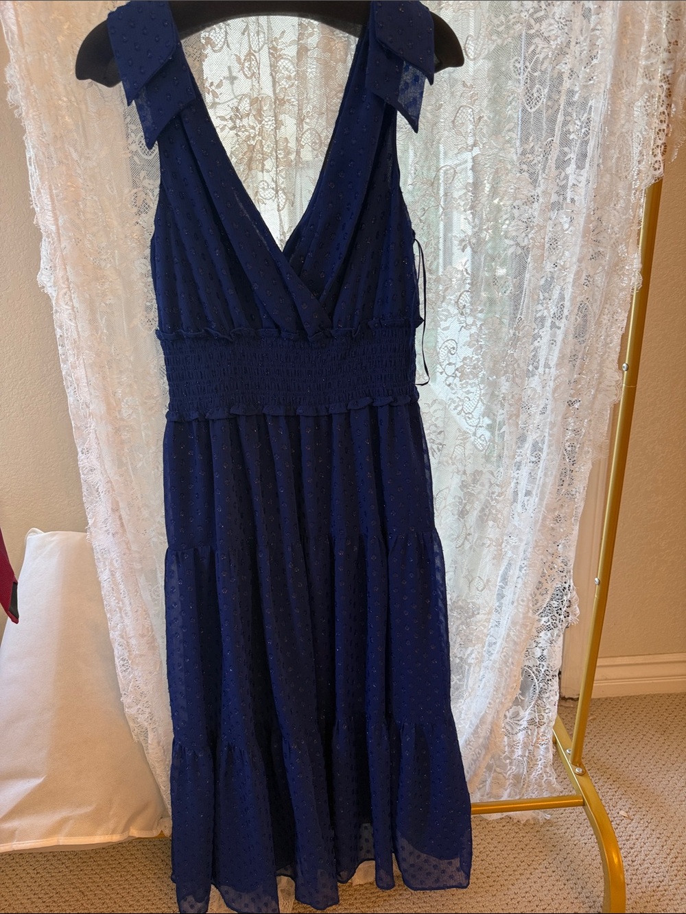 Halogen Navy Blue V-Neck Tiered Maxi Dress